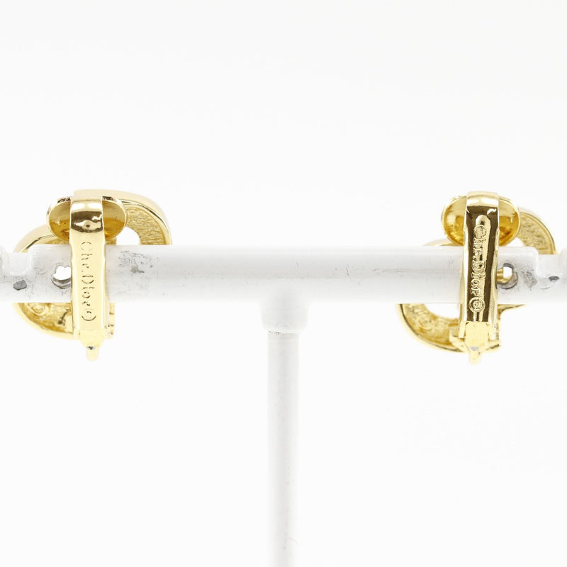 [Dior] Christian Dior CD logo Earring Plated Gold× Rinstone about 5.0g CD Logo Ladies