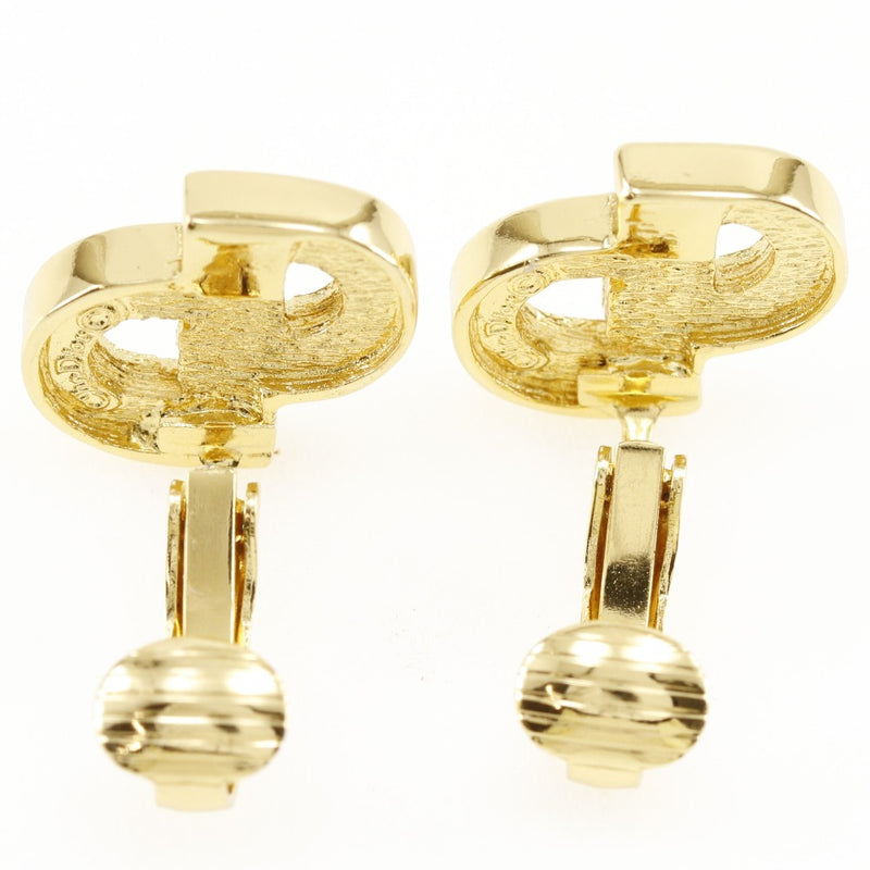 [Dior] Christian Dior CD logo Earring Plated Gold× Rinstone about 5.0g CD Logo Ladies