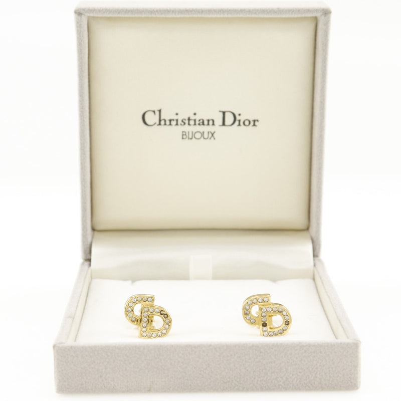 [Dior] Christian Dior CD logo Earring Plated Gold× Rinstone about 5.0g CD Logo Ladies