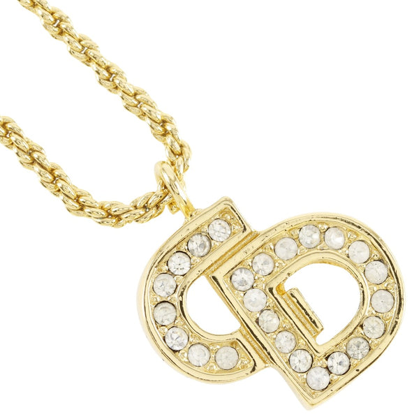 [Dior] Christian Dior CD logo Necklace Plated Gold× Rhinestone about 6.4g CD Logo Ladies A rank