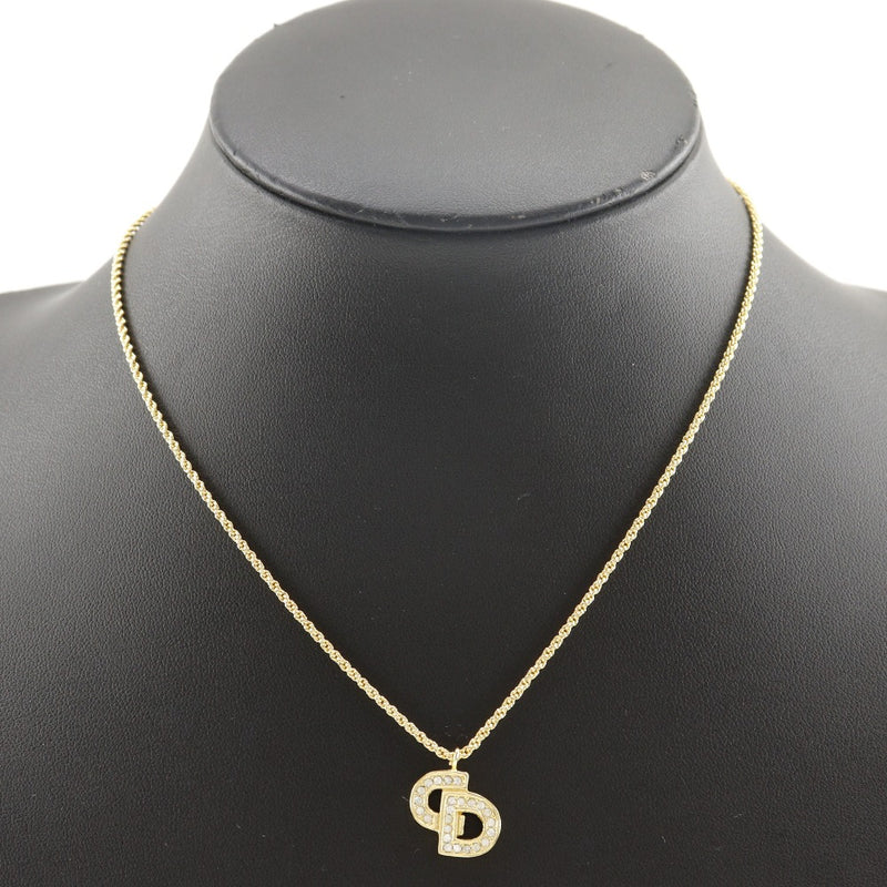 [Dior] Christian Dior CD logo Necklace Plated Gold× Rhinestone about 6.4g CD Logo Ladies A rank