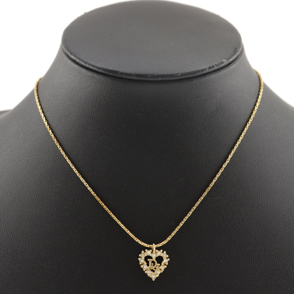 [DIOR] Christian Dior Logo Heart Necklace Vintage Plated Gold Heart about 4.5g Logo Heart Ladies A-Rank