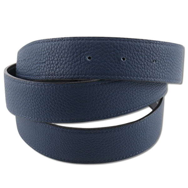 [HERMES] Hermes 
 H belt buckle No belt 
 Reversible Leather Blood Pulse Black/Blue X engraved stamp H Belt without Buckle Men's A+Rank