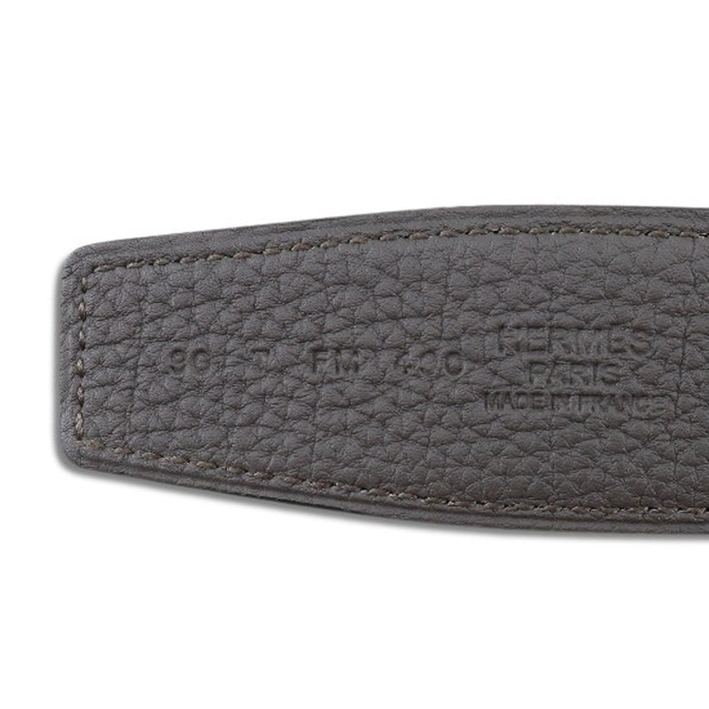 [HERMES] Hermes H Belt Buckle No Belt Reversible Leather ethane Black/Gray T engraved H Belt without Buckle Men's A+Rank