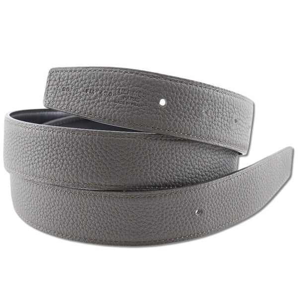 [HERMES] Hermes 
 H belt buckle No belt 
 Reversible Leather Ethan Black/Gray T engraved H Belt without Buckle Men's A+Rank