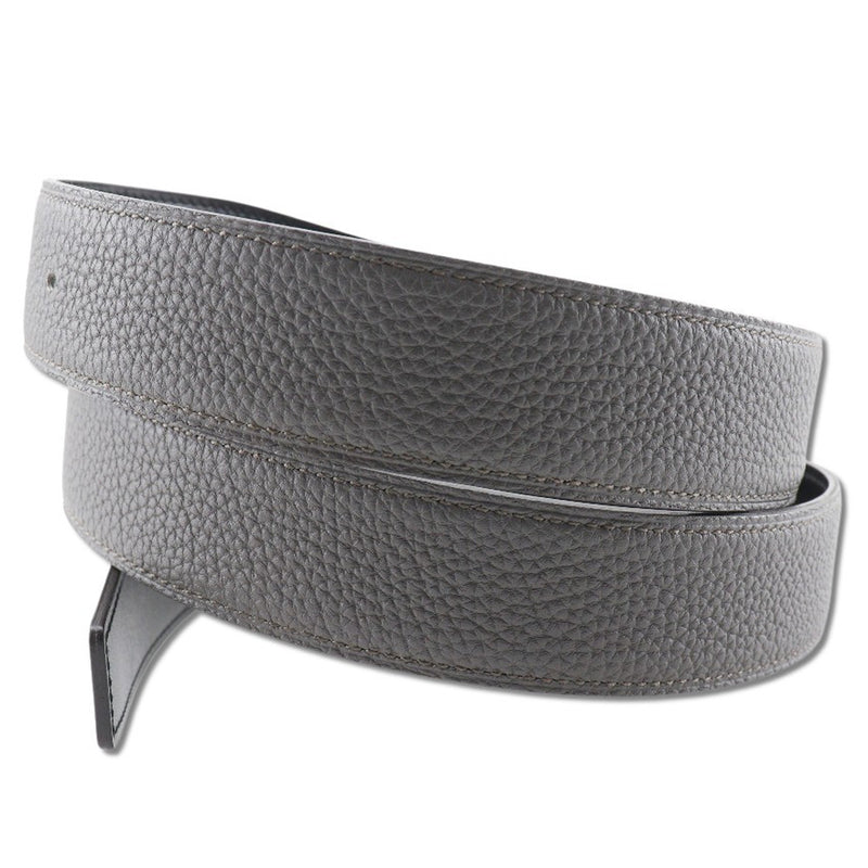 [HERMES] Hermes H Belt Buckle No Belt Reversible Leather ethane Black/Gray T engraved H Belt without Buckle Men's A+Rank