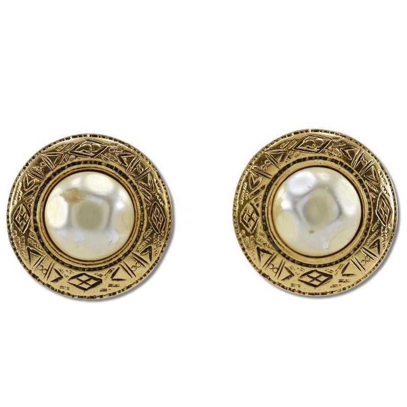 [CHANEL] Chanel Earring Vintage fake pearl xPlated Gold Approximately 22g Ladies B-Rank