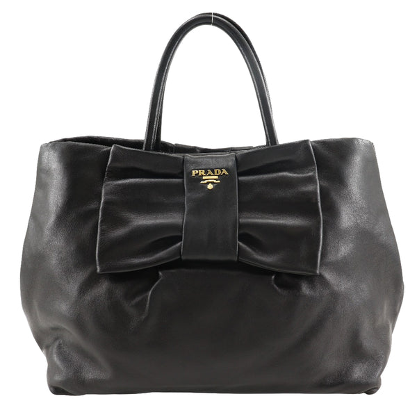 [PRADA]PRADA
 Ribbon tote Tote Bag
 BN1601 Ramskin NERO Black Ribbon Handsage A5 Magnet Type RIBBON TOTE Ladies