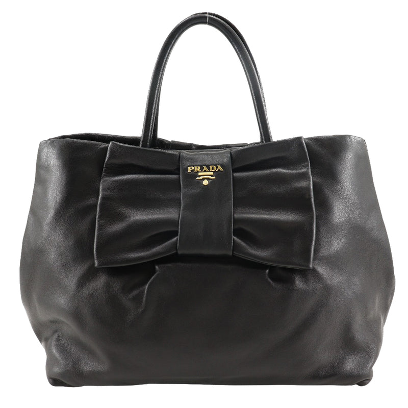 [PRADA]PRADA Ribbon tote Tote Bag BN1601 Ramskin NERO Black Ribbon Handsage A5 Magnet Type RIBBON TOTE Ladies