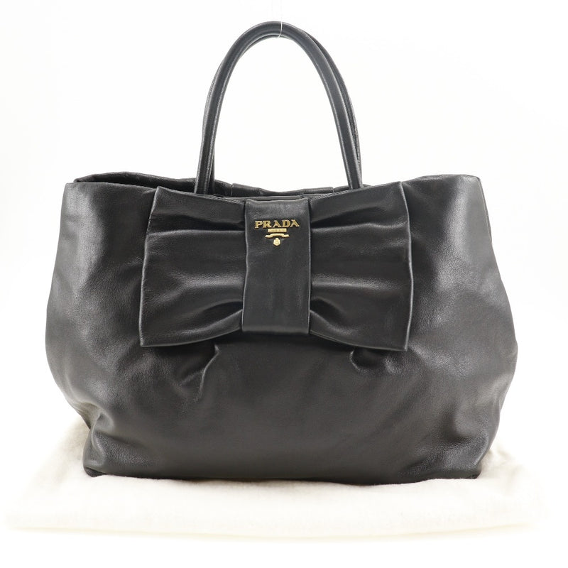 [PRADA] PRADA RIBBON TOTE TOTE BAG BN1601 RAMSKIN NERO Ribbon Black Ribbon Hands A5 Type de type Magné