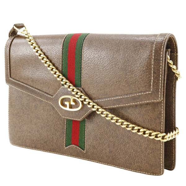 [GUCCI] Gucci 
 Old Gucci Shoulder Bag
 Sherry line 2WAY clutch PVC Brown Shoulder 2WAY A5 Snap button OLD GUCCI Ladies