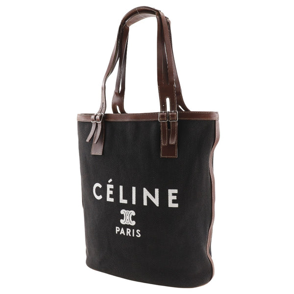 [Celine] Celine logo Tote Bag Canvas Black Shoulder A4 Snap button LOGO Ladies B-Rank