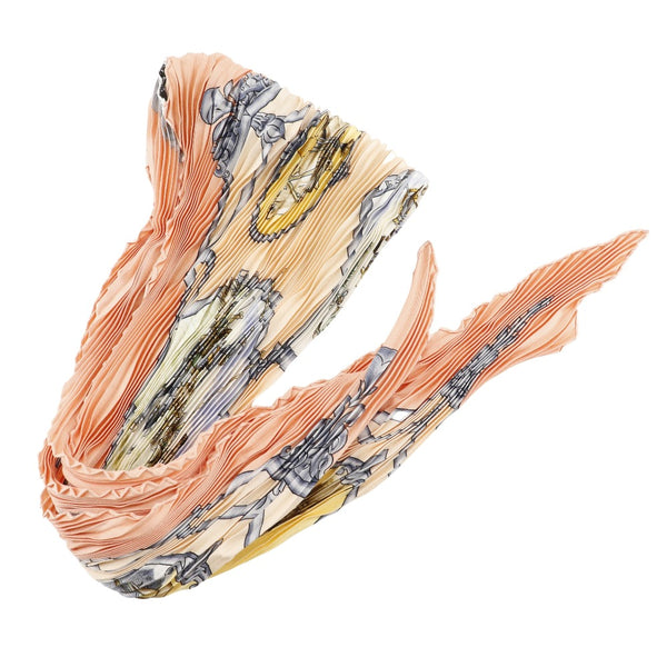 【HERMES】エルメス
 プリーツスカーフ スカーフ
 LES CHEVAUX DES MOGHOLS ムガル王朝の馬 シルク ピンク ホース Pleated scarf レディースA+ランク