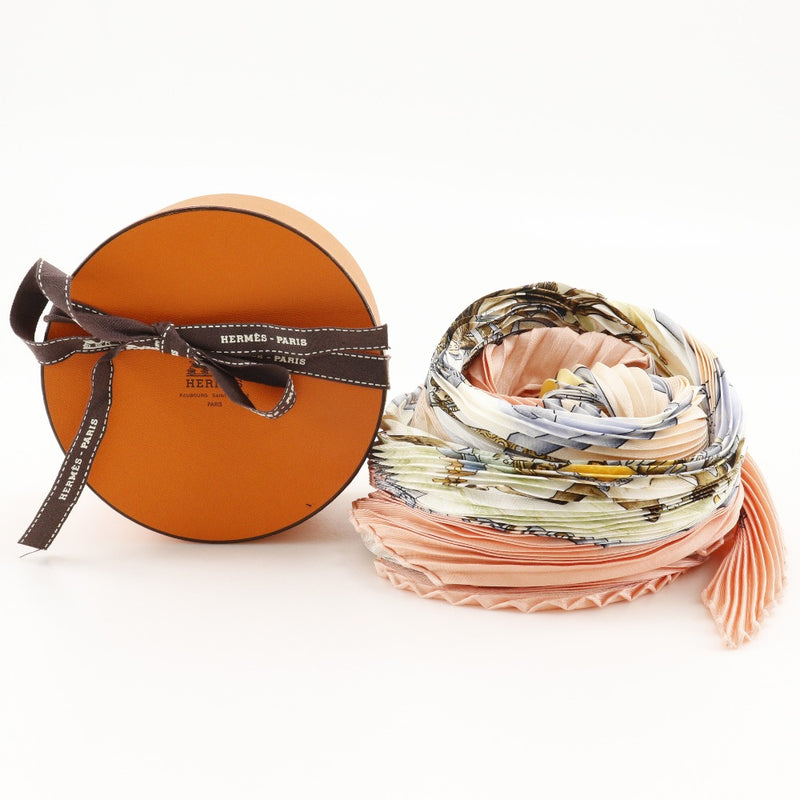 [Hermes] Hermes 
 PleatedBufanda 
 Les Ches Chevaux des Moghols Mugar's Horse Silk Pink Pleated Buffs Ladies A+Rank