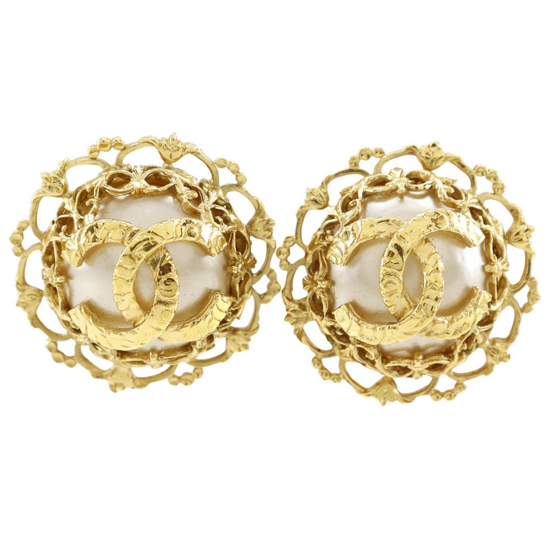 [Chanel] Chanel Coco Marc Boucles d'oreilles Vintage Gold Placing x Fake Pearl 29 Armes 31,5g Coco Mark Ladies A-Rank