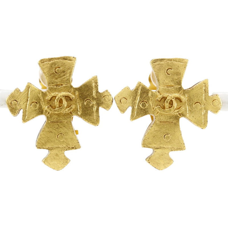 [CHANEL] Chanel COCO Mark Cross Earring Vintage Plated Gold 94p engraved cross about 12.5g Coco Mark Cross Ladies