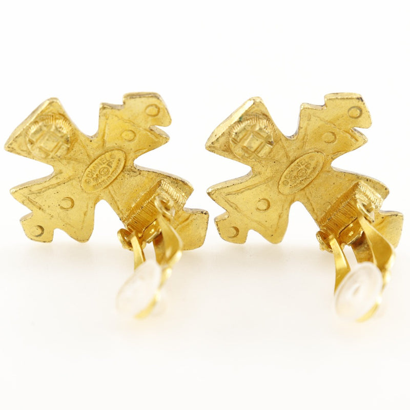 [CHANEL] Chanel COCO Mark Cross Earring Vintage Plated Gold 94p engraved cross about 12.5g Coco Mark Cross Ladies