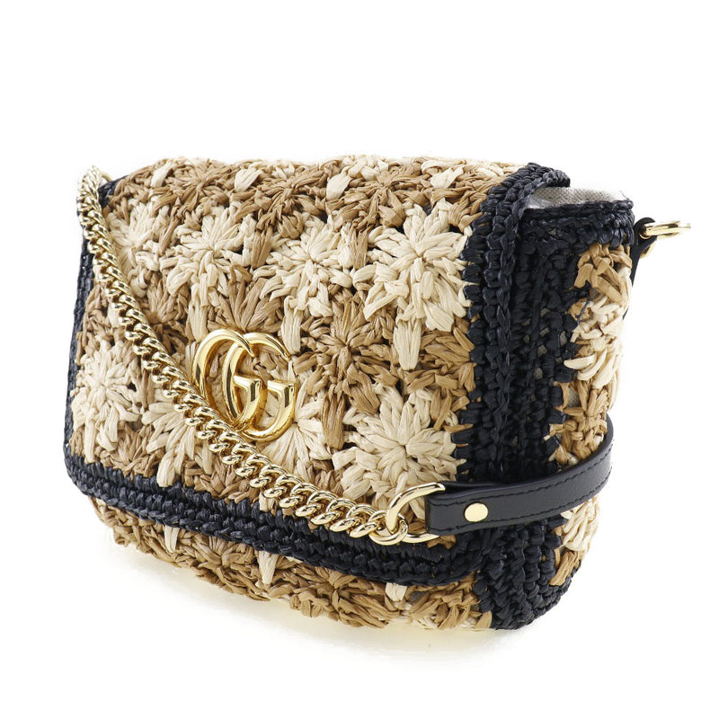 GUCCI] ChainShoulder Shoulder Bag GG Marmont 574433 Raffia Brown