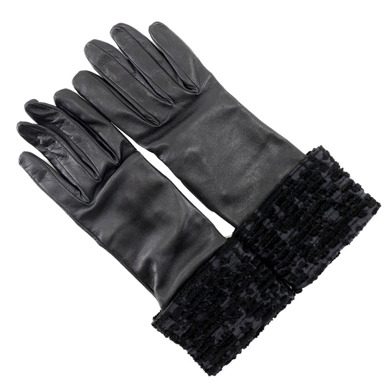 【HERMES】エルメス
 グローブ 手袋
 ラムスキン×サテン 黒 Glove レディースA-ランク