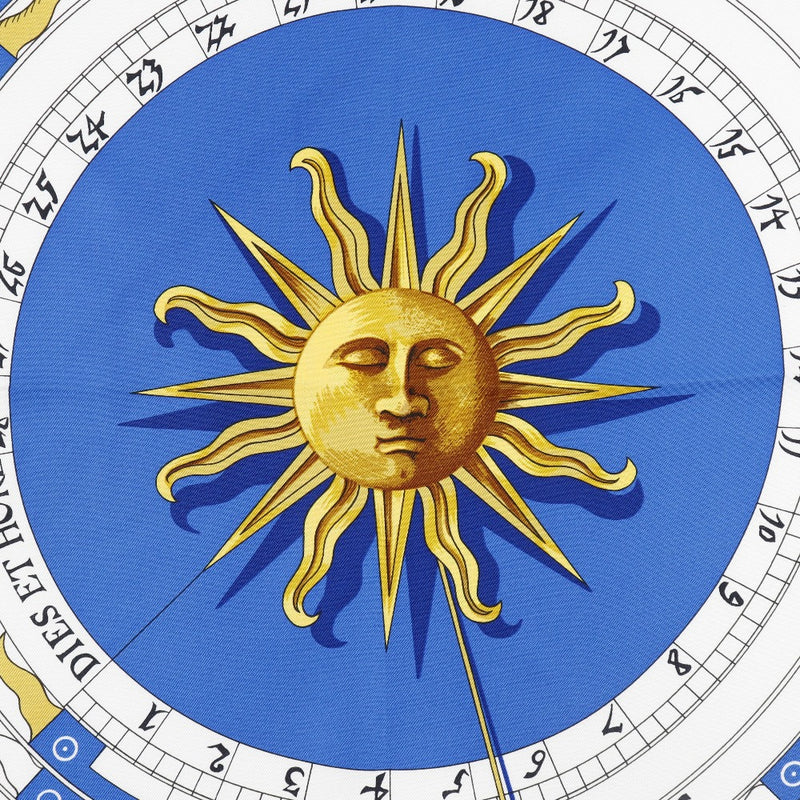 [Hermes] Hermes 
 Carre 90 bufanda 
 Constellation Horóscope de seda azul/blanco/amarillo Carre90 Damas un rango