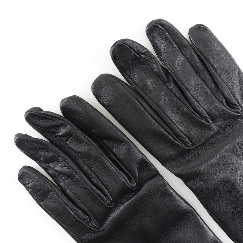 【HERMES】エルメス
 グローブ 手袋
 ラムスキン×サテン 黒 Glove レディースA-ランク