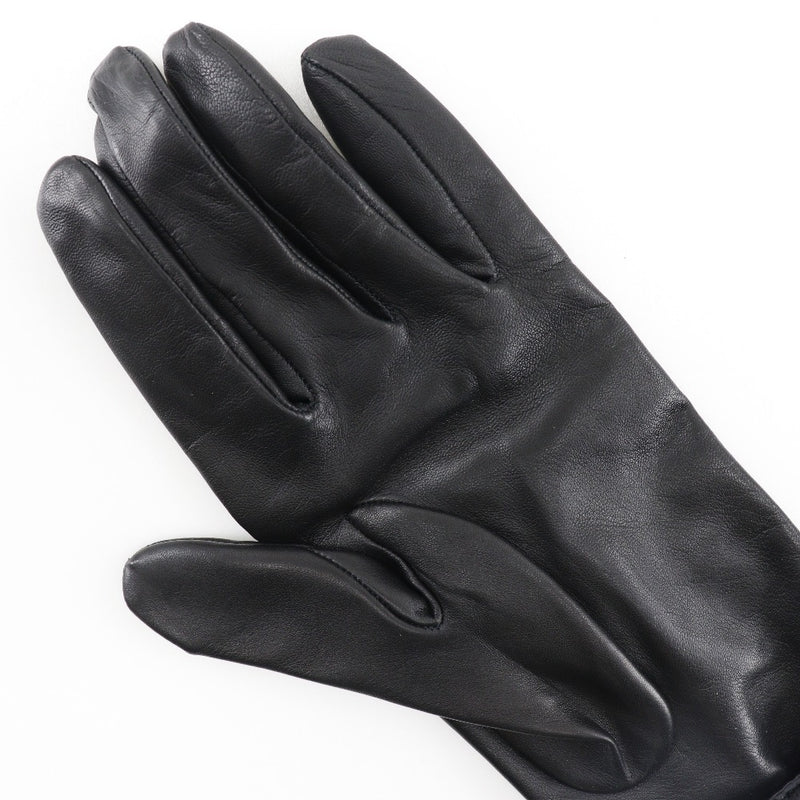 【HERMES】エルメス
 グローブ 手袋
 ラムスキン×サテン 黒 Glove レディースA-ランク