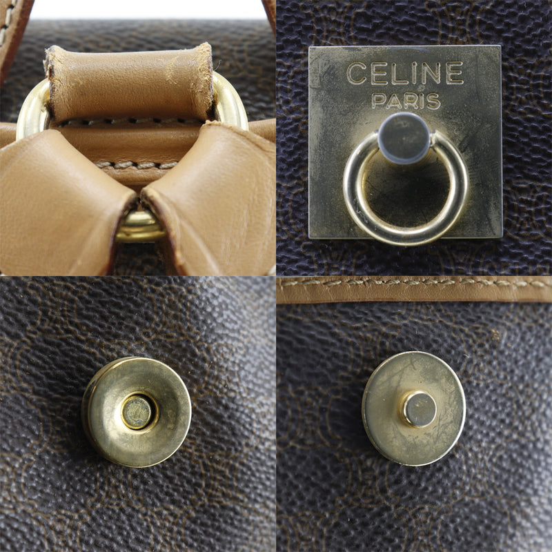 【CELINE】セリーヌ
 マカダム リュック・デイパック
 M16 PVC×レザー 茶 スナップボタン Macadam レディース