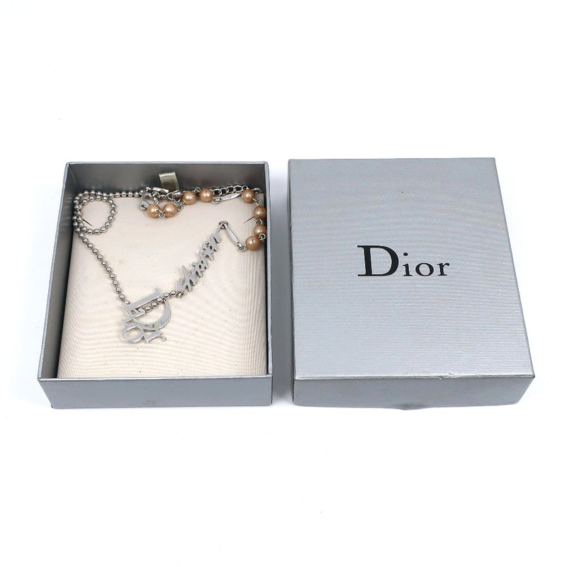 【Dior】ディオール
 ロゴ ネックレス
 金属製×フェイクパール シルバー 約12.5g logo レディース