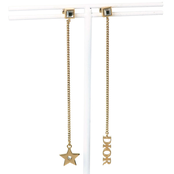 [Dior] Christian Dior 
 로고 스타 이어링 
 Long Gold Plating X Rhinestone Star 약 2.7g 로고 스타 숙녀