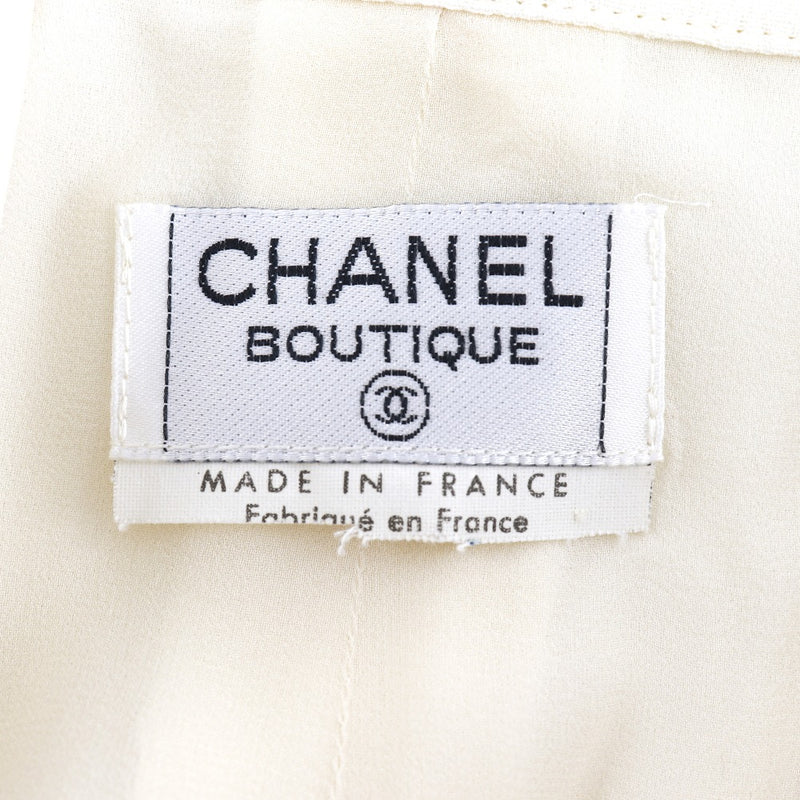【CHANEL】シャネル
 サイドボタン ロングスカート
 クローバー ウール×シルク アイボリー Side button レディース