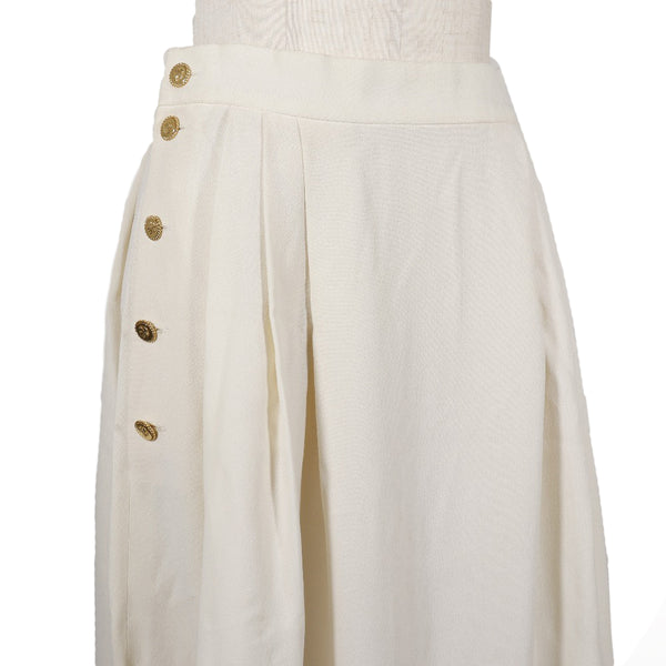 [Chanel] Chanel 
 Botón lateral falda larga 
 Clover Wool X Silk Side Botton Damas