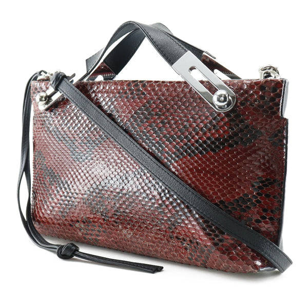 [LOEWE] Loewe 
 Missies Mall handbag 
 3WAY Python x Calf Red/Black diagonal hanging handbag 2WAY fastener Missie Mall Ladies A-Rank