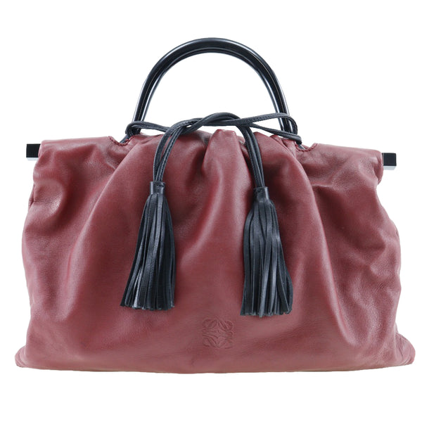 [LOEWE] Loewe 
 One -handle handbag 
 Fringe Anagram Logo Calf Red Drawstring ONE HANDLE Ladies A-Rank