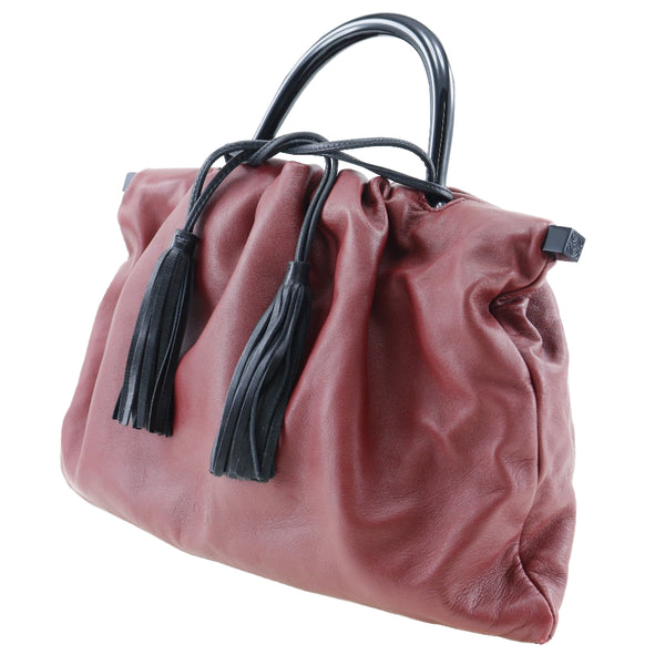 [LOEWE] Loewe 
 One -handle handbag 
 Fringe Anagram Logo Calf Red Drawstring ONE HANDLE Ladies A-Rank