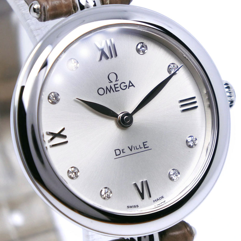 [Omega] Omega 
 Devil/Devil Watch 
 8P diamond 424.13.27.60.52.001 Stainless steel x crocodile x diamond tea quartz analog display Silver dial DE VILLE Ladies A rank