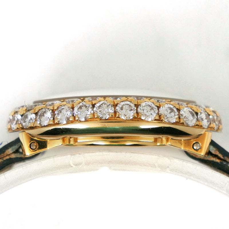 [Cartier] Cartier 
 Mini reloj de guerra benyu 
 Después de Diamond K18 Oro amarillo x cocodrilo x diamante de cuarzo negro analógico damas mini baignoire damas