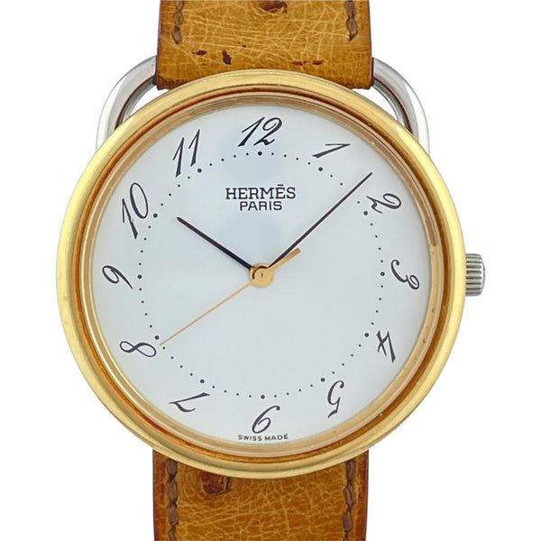 [HERMES] 헤르메스 
 Arceau 손목시계 
 스테인레스 스틸 x 타조 석영 아날로그 디스플레이 화이트 다이얼 Arceau unisex A-Rank