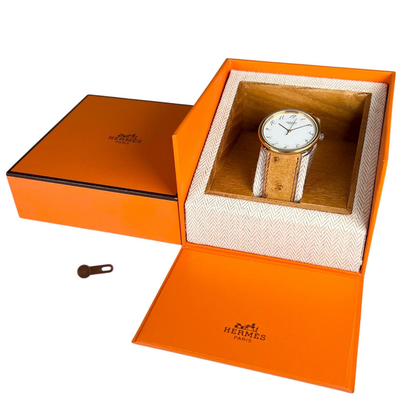 [HERMES] Hermes 
 Arceau reloj de pulsera 
 Acero inoxidable x Cuarzo de avestruz Pantalla analógica Esfera blanca Arceau Unisex Rango A