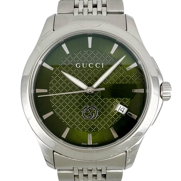 [GUCCI] Gucci 
 G reloj atemporal 
 YA126.4 Pantalla analógica de cuarzo de acero inoxidable Esfera verde G atemporal para hombre