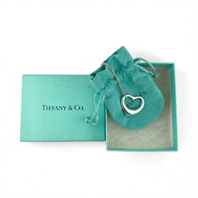 [티파니앤코]TIFFANY&Co.
 오픈 하트 미디엄 네크리스 
 엘사 퍼레티 실버 925 10.4g 오픈하트 미디엄 여성용 A급