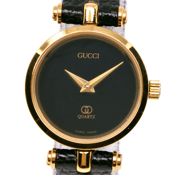 [GUCCI] 
 watch 
 Sherry Line Plated Gold×Lizard Quartz Analog display black dial for women