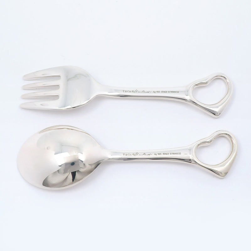 【TIFFANY&Co.】ティファニー
 ベビースプーン＆フォークセット カトラリー
 オープンハート エルサ・ペレッティ シルバー925 Baby spoon and fork set _A-ランク