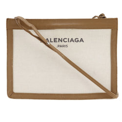 [BALENCIAGA] Balenciaga Navy Pochette Shoulder Bag 339937 Canvas x Leather Brown Diagonal hanging A5 Snap button Navy Pochette Ladies