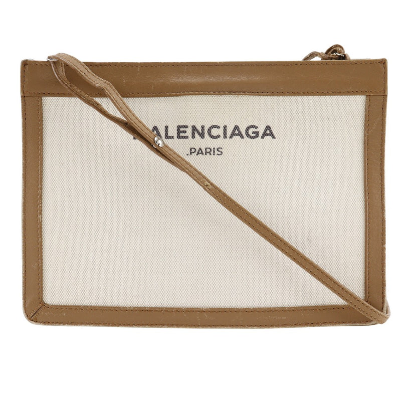 [Balenciaga] Balenciaga Navy Pochet Bag 339937 Canvas x Leather Tea Slow A5 Snap Button Navy Pochette Medies