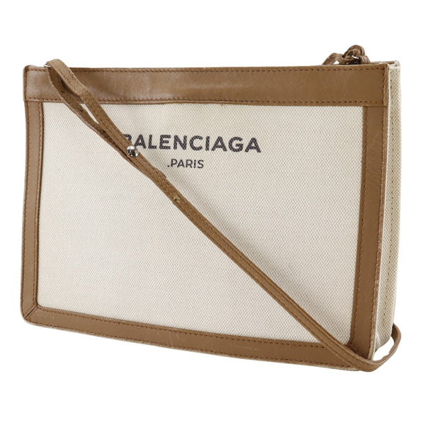 [BALENCIAGA] BALENCIAGA NAVY POCHET 숄더백 339937 캔버스 X 가죽 차 느린 A5 스냅 버튼 네이비 Pochette Ladies