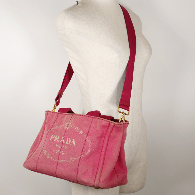 [PRADA]PRADA Canapa Mini Handbag 2WAY shoulder canvas Raspberry Pink Diagonal shoulder handbag 2WAY A5 Open CANAPA mini Ladies B-Rank