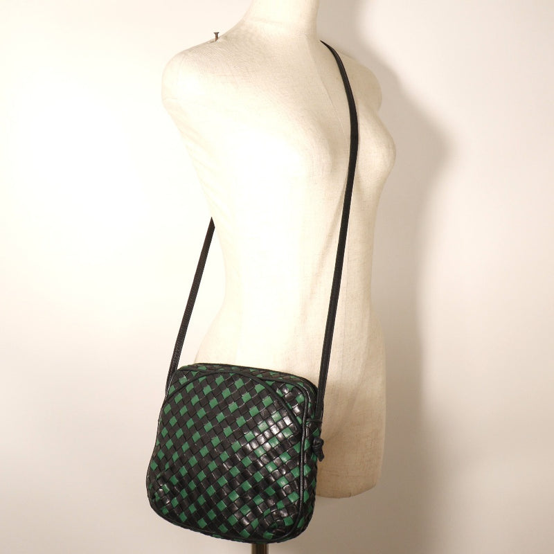 [Bottegaveneta]BOTTEGA VENETA Intrecciato Bolso de hombro pantorrilla negro/verde diagonal sujetador intreciato damas