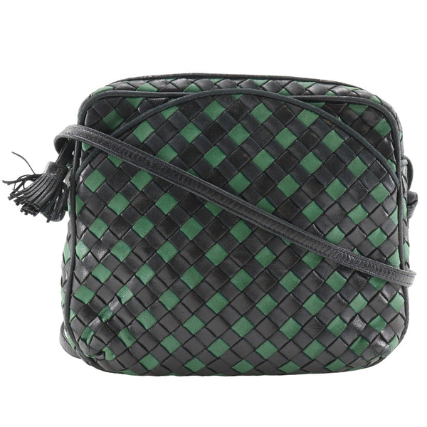 [Bottegaveneta] bottega veneta 
 Sac d'épaule Intrechart 
 Mollet noir / vert diagonale fixation fûter des dames intrécciato