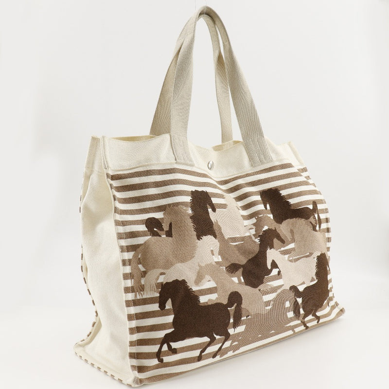 [HERMES] Hermes 
 Schwoan Tote Bag
 Canvas Brown/Off -white shoulder handbag A4 snap button Chevault unisex