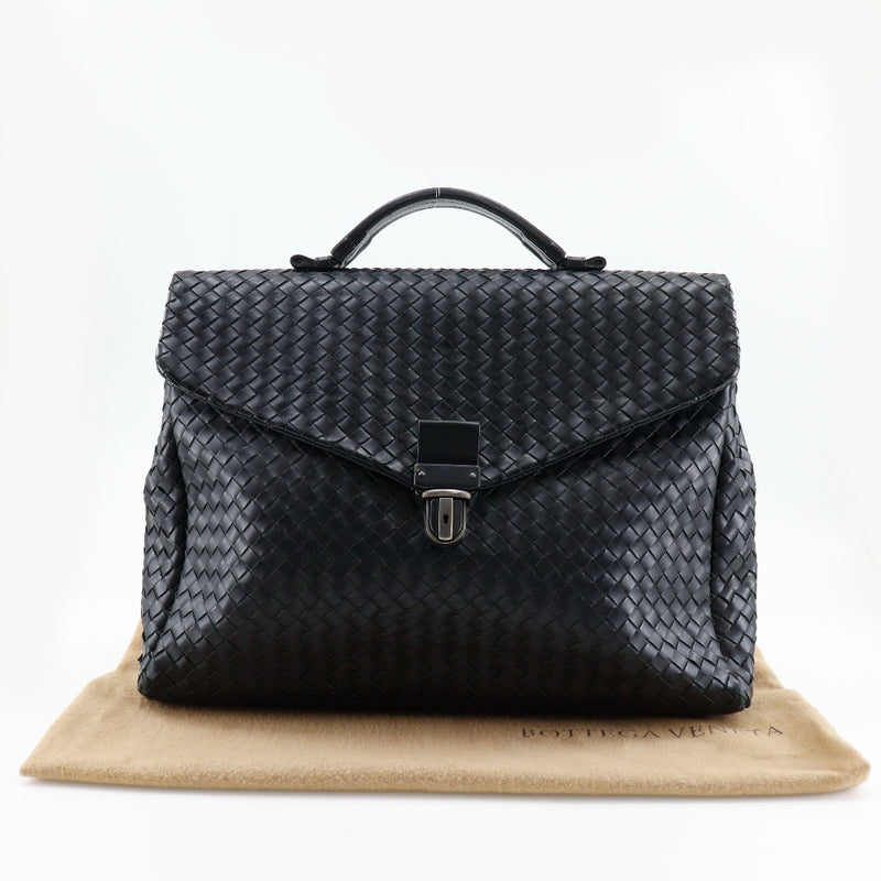 [Bottegaveneta]BOTTEGA VENETA
 Intrecciato Bolsa de negocios 
 Maletín ternero negro a4 flap flop intrecciato para hombres